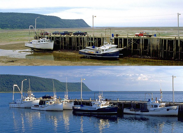 An example of the extreme tides at the Bay of Fundy, in Nova Scotia (Photo).