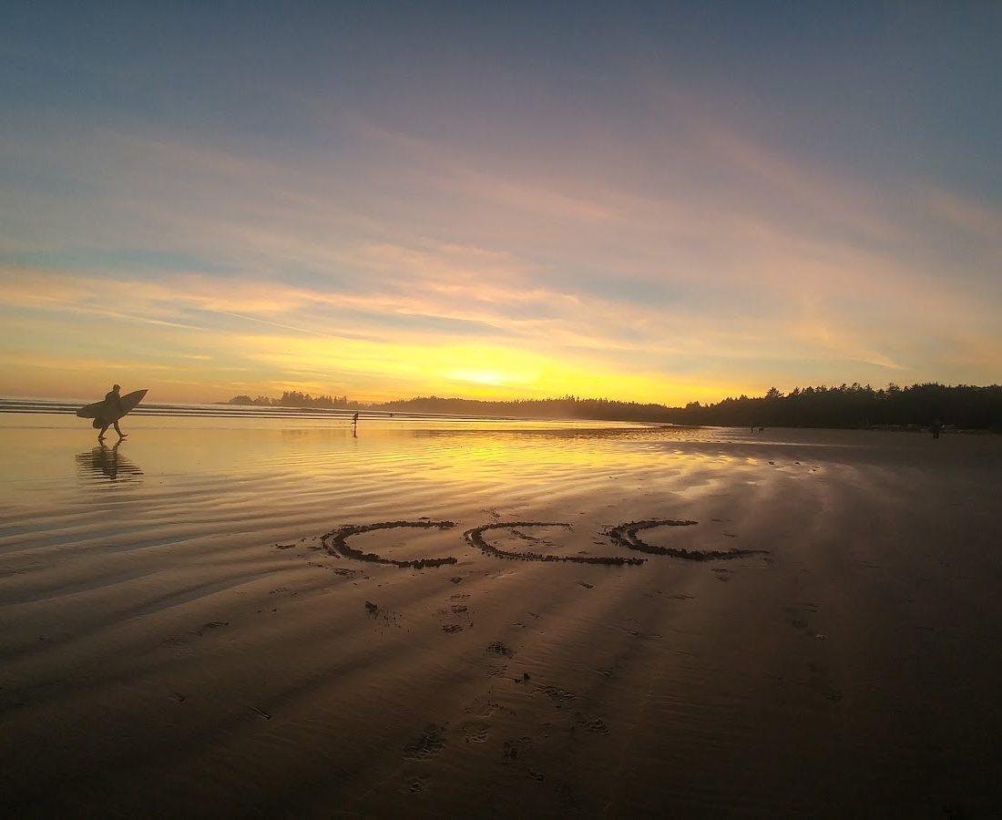 Sunset, Surfer, and CCC on Long beach in Pacific Rim National Park Reserve @Angela Rehhorn