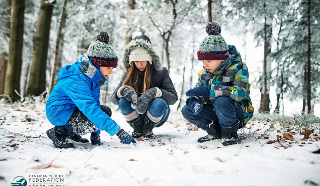 kids following snow tracks