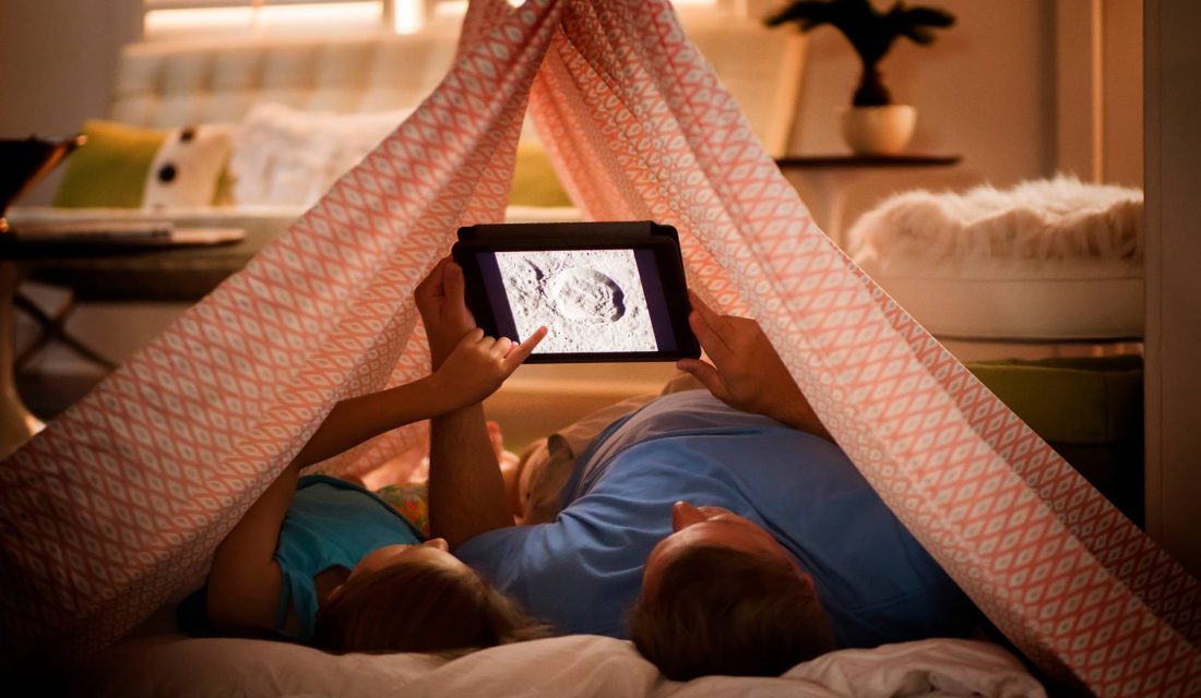 father and daughter tent inside